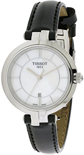 Tissot T Lady Flamingo Mother of Pearl White Dial Black Leather Strap Watch for Women - T094.210.16.111.00 Buy Now By Tissot