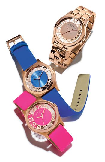 Marc Jacobs Henry Skeleton Blue Dial Blue Leather Strap Watch for Women - MBM1244 Buy Now By Marc Jacobs