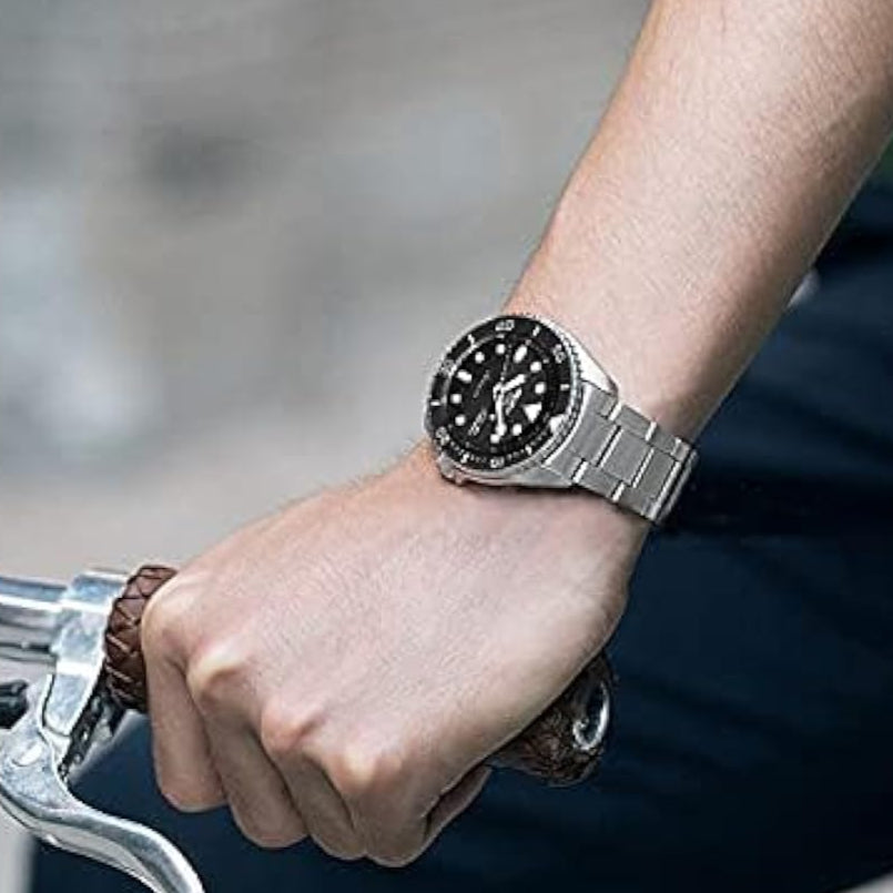 Seiko 5 Sports Automatic Day Date Black Dial Silver Steel Strap Watch for Men - SRPD55K1