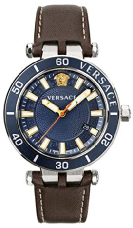 Versace Greca Sport Analog Blue Dial Brown Leather Strap Watch For Men - VEZ300121 Buy Now By Versace