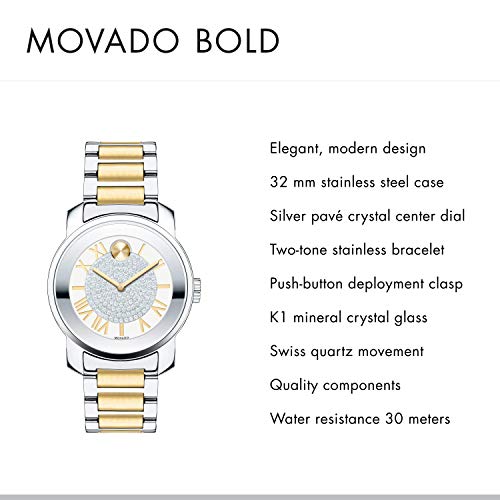 Movado Bold Silver Dial Two Tone Steel Strap Watch For Women - 3600256 Buy Now By Movado