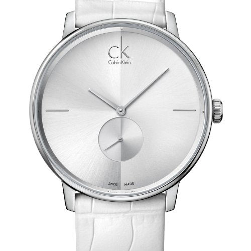 Calvin Klein Accent Silver Dial White Leather Strap Watch for Women - K2Y211K6 Buy Now By Calvin Klein