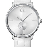 Calvin Klein Accent Silver Dial White Leather Strap Watch for Women - K2Y211K6 Buy Now By Calvin Klein