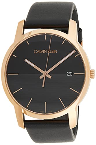 Calvin Klein City Quartz Black Dial Black Leather Strap Watch for Men - K2G2G6CZ Buy Now By Calvin Klein