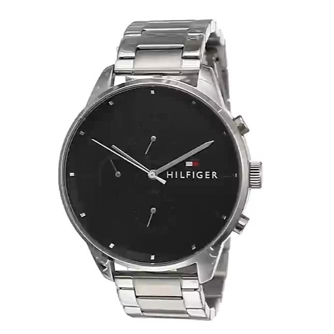 Tommy Hilfiger Chase Quartz Black Dial Silver Steel Strap Watch For Men - 1791485 Buy Now By Tommy Hilfiger