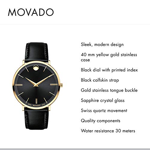 Movado Ultra Slim Black Dial Black Leather Strap Watch For Men - 0607087 Buy Now By Movado