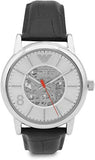 Emporio Armani Meccanico Silver Skeleton Dial Black Leather Watch For Men - AR1997 Buy Now By Emporio Armani