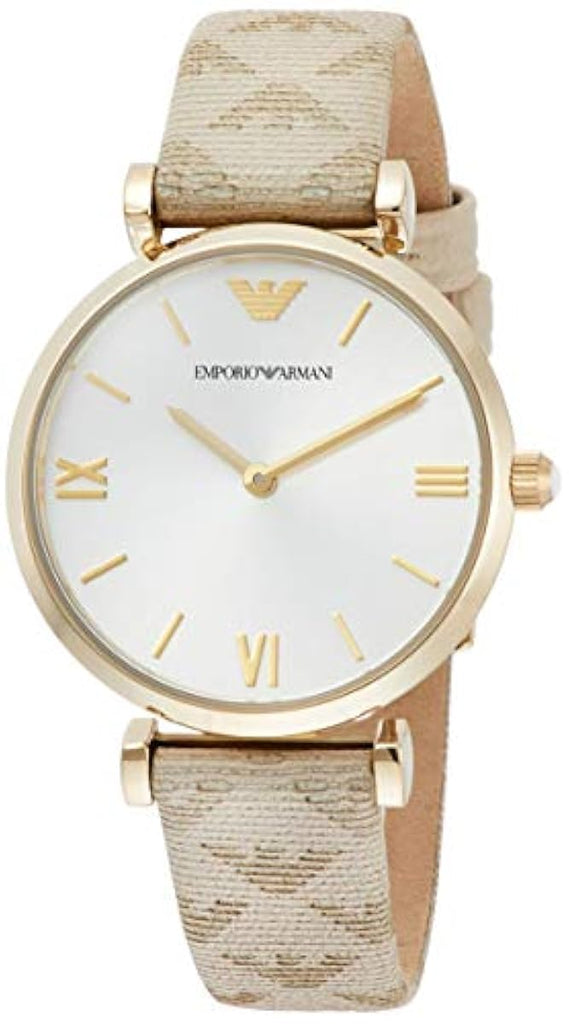 Emporio Armani Gianni T Bar Analog Silver Dial Beige Leather Strap Watch For Women - AR11127 Buy Now By Emporio Armani