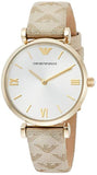 Emporio Armani Gianni T Bar Analog Silver Dial Beige Leather Strap Watch For Women - AR11127 Buy Now By Emporio Armani