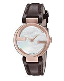 Gucci G Interlocking Mother of Pearl Dial Brown Leather Strap Watch For Women - YA133516 Buy Now By Gucci