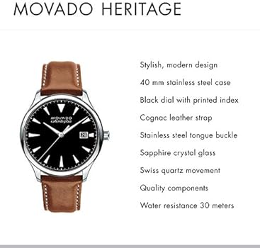 Movado Heritage Calendoplan Black Dial Brown Leather Strap Watch for Men - 3650001 Buy Now By Movado