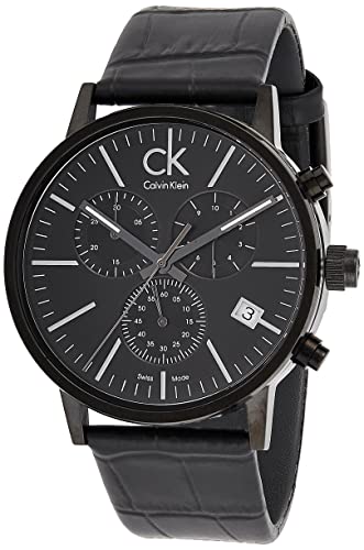 Calvin Klein Post Minimal Chronograph Black Dial Black Leather Strap Watch for Men - K7627401 Buy Now By Calvin Klein