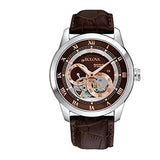 Bulova Classic Skeleton Automatic Brown Dial Brown Leather Strap Watch for Men - 96A120 Buy Now By Bulova