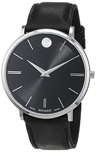 Movado Ultra Slim Black Dial Black Leather Strap Watch For Men - 0607086 Buy Now By Movado