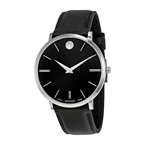 Movado Ultra Slim Black Dial Black Leather Strap Watch For Men - 0607086 Buy Now By Movado