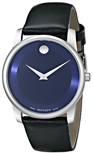 Movado Museum Blue Dial Black Leather Strap Watch For Women - 0606611 Buy Now By Movado
