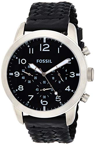 Fossil Pilot 54 Chronograph Black Dial Black Leather Strap Watch for Men - FS5181 Buy Now By Fossil