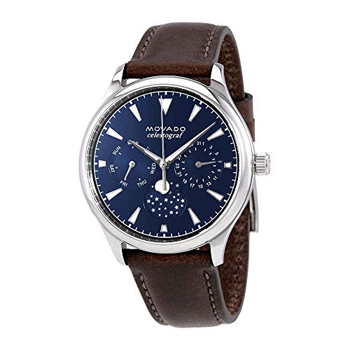 Movado Heritage Moonphase Blue Dial Brown Leather Strap Watch For Women - 3650009 Buy Now By Movado