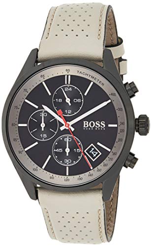 Hugo Boss Grand Prix Chronograph Black Dial Grey Leather Strap Watch for Men - 1513562 Buy Now By Hugo Boss