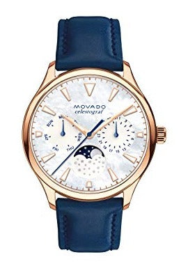 Movado Heritage Celestograf White Mother of Pearl Dial Blue Leather Strap Watch For Women - 3650011 Buy Now By Movado