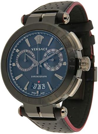Versace V-Racer Aion Chronograph Black Dial Black Leather Strap Watch for Men - VBR030017 Buy Now By Versace