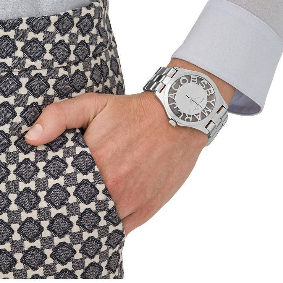 Marc Jacobs Henry Transparent Silver Dial Silver Steel Strap Watch for Women - MBM3205 Buy Now By Marc Jacobs