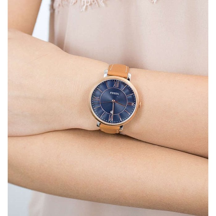 Fossil Jacqueline Three Hand Date Luggage Blue Dial Brown Leather Strap Watch for Women - ES4274 Buy Now By Fossil