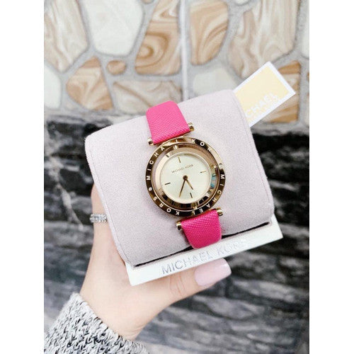 Michael Kors Averi Gold Dial Pink Leather Strap Watch for Women - MK2525 Buy Now By Michael Kors