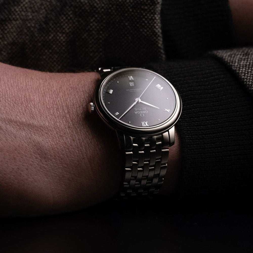 Omega De Ville Prestige Co-Axial Black Dial Silver Steel Strap Watch for Men - 424.10.40.20.01.001 Buy Now By Omega