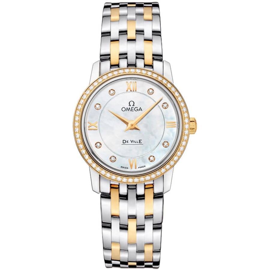 Omega De Ville Prestige Quartz Diamonds Mother of Pearl Dial Two Tone Steel Strap Watch for Women - 424.25.27.60.55.001 Buy Now By Omega
