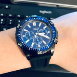 Fossil Garrett Chronograph Blue Dial Black Rubber Strap Watch for Men - FS5695 Buy Now By Fossil