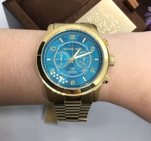 Michael Kors Runway Stop Hunger Blue Dial Gold Steel Strap Watch for Men - MK8315 Buy Now By Michael Kors