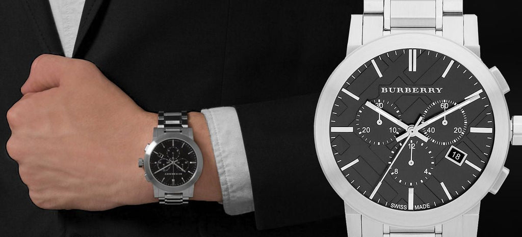 Burberry The City Black Dial Silver Steel Strap Watch for Men - BU9351 Buy Now By Burberry