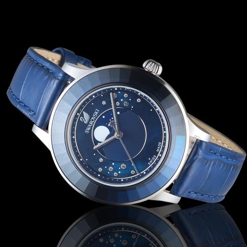 Swarovski Octea Lux Moon Crystal Blue Dial Blue Leather Strap Watch for Women - 5516305 Buy Now By Swarovski