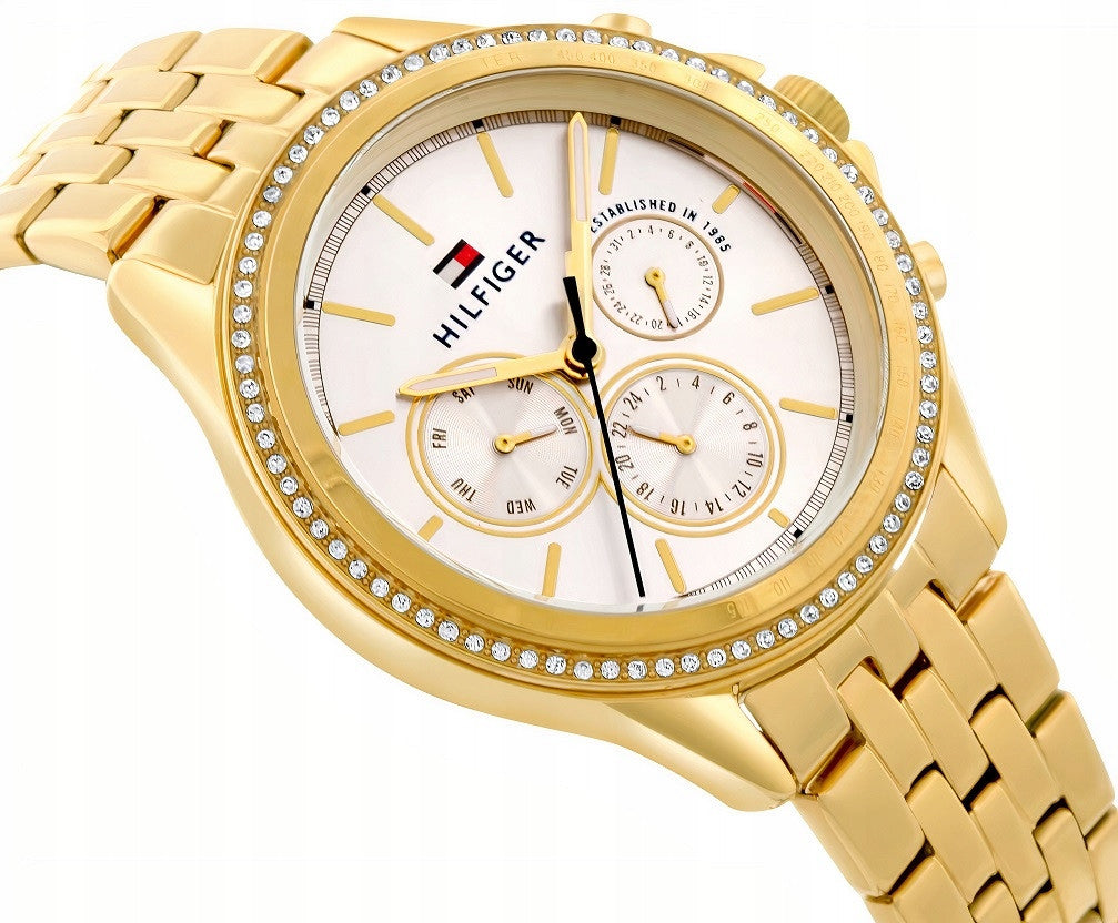 Tommy Hilfiger Ari Multifunction Diamonds Silver Dial Gold Steel Strap Watch for Women - 1781977 Buy Now By Tommy Hilfiger