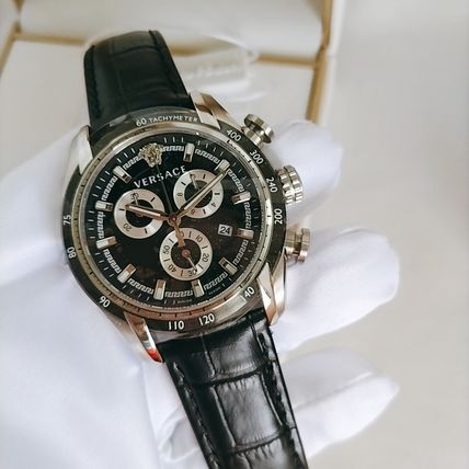Versace V Ray Chronograph Quartz Black Dial Black Leather Strap Watch For Men - VE2I00121 Buy Now By Versace