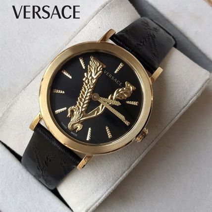 Versace Virtus Quartz Black Dial Black Leather Strap Watch for Women - VEHC00119