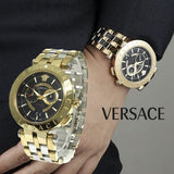 Versace V-Race Quartz Black Dial Gold Steel Strap Watch For Men - VEBV00519 Buy Now By Versace