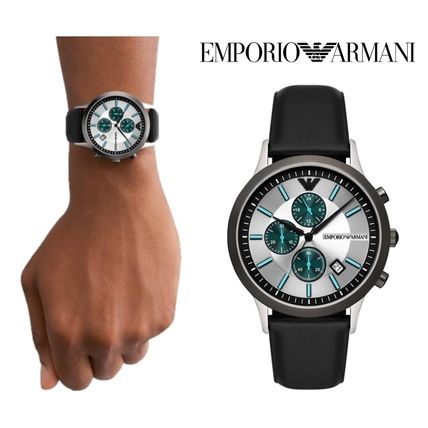 Emporio Armani Renato Chronograph Silver Dial Black Leather Strap Watch for Men - AR11473 Buy Now By Emporio Armani