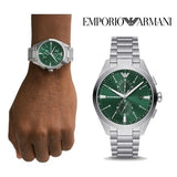 Emporio Armani Chronograph Green Dial Silver Steel Strap Watch For Men - AR11480 Buy Now By Emporio Armani
