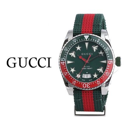 Gucci Dive Quartz Green Dial Two Tone NATO Strap Watch For Men - YA136339 Buy Now By Gucci