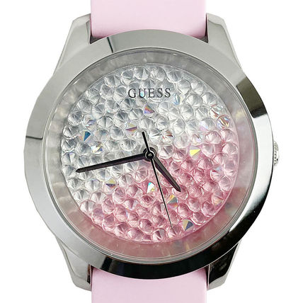 Guess Crush Crystals Silver Dial Pink Rubber Strap Watch for Women - W1223L1 Buy Now By Guess