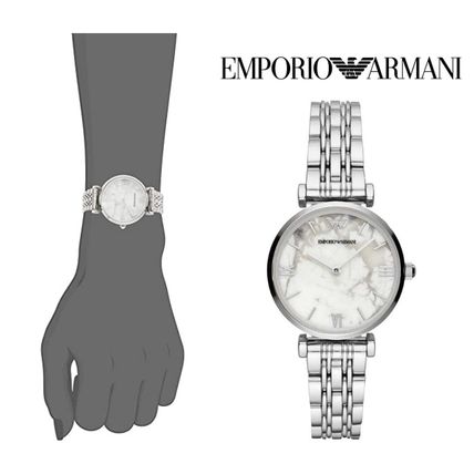 Emporio Armani Gianni T Bar White Marble Dial Silver Steel Strap Watch For Women - AR11170 Buy Now By Emporio Armani