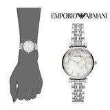 Emporio Armani Gianni T Bar White Marble Dial Silver Steel Strap Watch For Women - AR11170 Buy Now By Emporio Armani