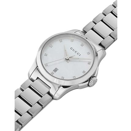 Gucci G Timeless Diamonds Mother of Pearl Dial Silver Steel Strap Watch For Women - YA126542 Buy Now By Gucci