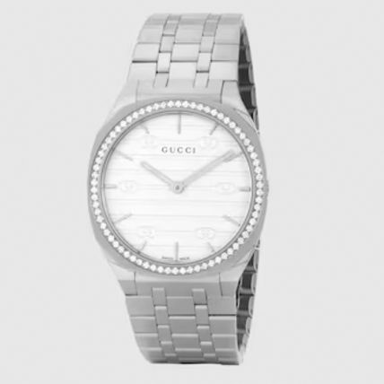 Gucci 25H Quartz Diamonds Silver Dial Silver Steel Strap Watch for Women - YA163401 Buy Now By Gucci
