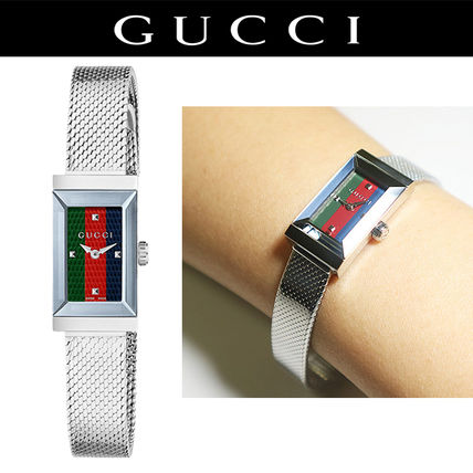 Gucci G Frame Quartz Diamonds Green & Red Mother of Pearl Dial Silver Mesh Bracelet Watch For Women - YA147510 Buy Now By Gucci