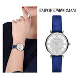 Emporio Armani Gianni T Bar Quartz Crystals Silver Dial Blue Leather Strap Watch For Women - AR11344 Buy Now By Emporio Armani