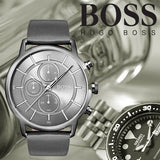 Hugo Boss Architectural Grey Dial Grey Leather Strap Watch for Men - 1513570 Buy Now By Hugo Boss