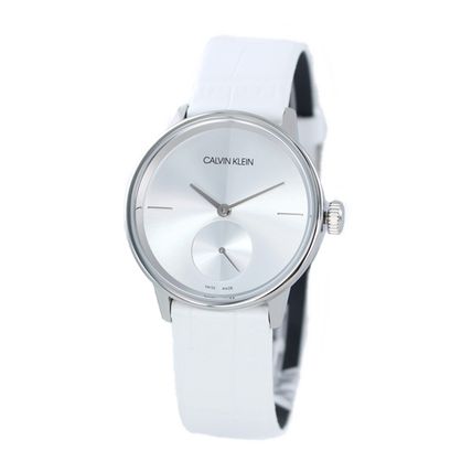 Calvin Klein Accent Silver Dial White Leather Strap Watch for Women - K2Y231K6 Buy Now By Calvin Klein